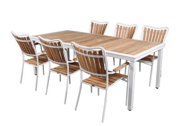 Havemøbler i Teak 219cm bord + 6 teak stole
